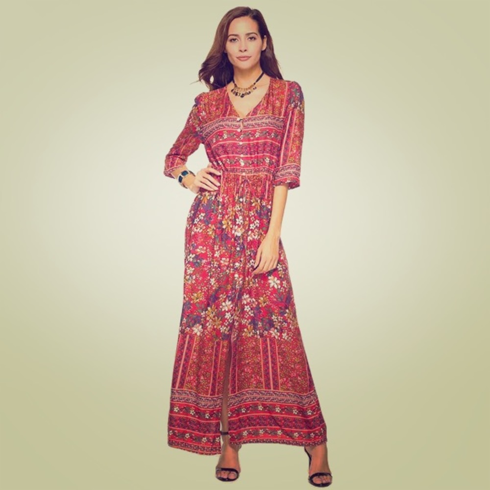 Women's Floral Print Flowy Party Maxi Dress